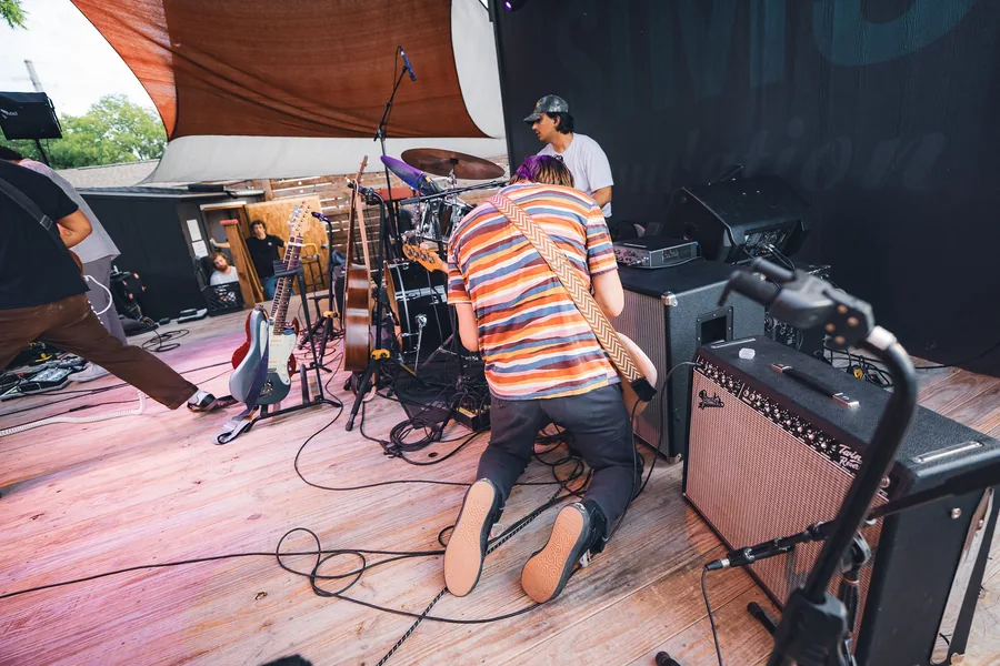 Band performing on an outdoor stage